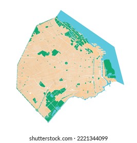 City of Buenos Aires street map. Detailed vector map of the capital city of Argentina with streets, avenues and parks.