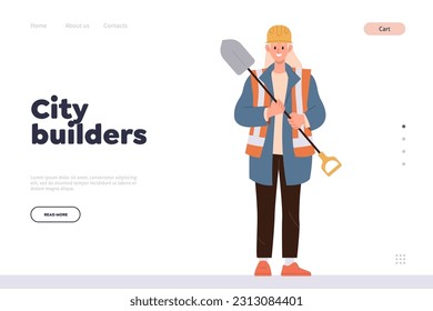 City builders landing page design template offering professional service of industrial workers team