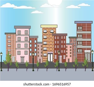 City Building Apartment in einer Reihe Vektorillustration Illustration
