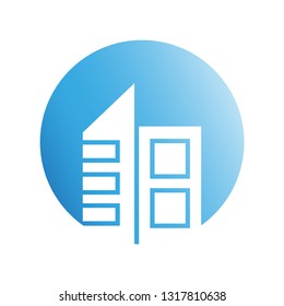 city building in blue circle shape icon
