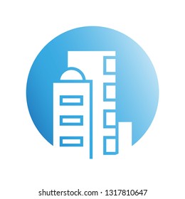 city building in blue circle shape icon