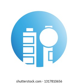 city building in blue circle shape icon