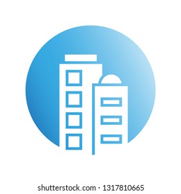 city building in blue circle shape icon