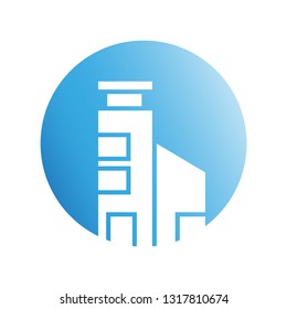city building in blue circle shape icon