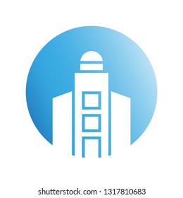 city building in blue circle shape icon