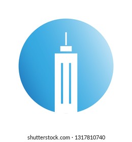 city building in blue circle shape icon