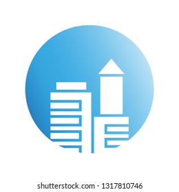 city building in blue circle shape icon