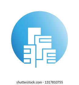 city building in blue circle shape icon