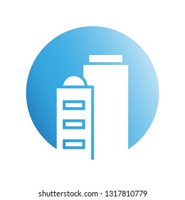 city building in blue circle shape icon