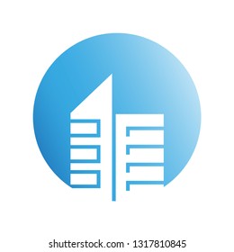 city building in blue circle shape icon