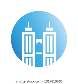 city building in blue circle shape icon