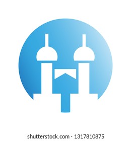 city building in blue circle shape icon