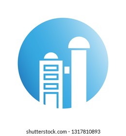 city building in blue circle shape icon