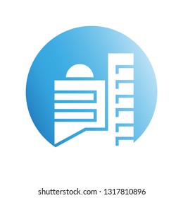 city building in blue circle shape icon
