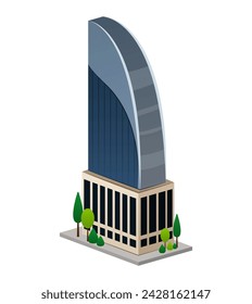 City building of colorful set. The illustration presents a towering skyscraper in a sleek and modern design against a clean white background. Vector illustration.