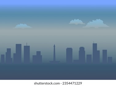 City building with dirty air, jakarta air pollution 2023.