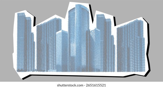 City building dotted collage element pointillize in paper torn vector, merging urban landscapes with artistic fragmentation. architectural graphics, abstract cityscapes, or innovative real estate
