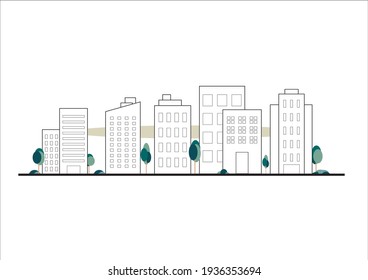 city building in flat illustration vector, eco natural urban cityscape design for background