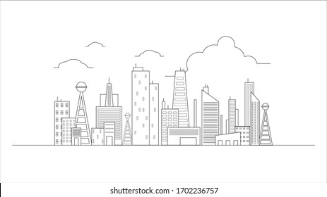 city building in flat line illustration vector, panoramic cityscape design for background  