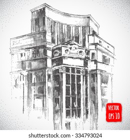 City building. Hand drawn architectural Vector illustration