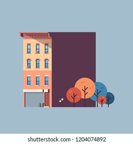 city building house urban real estate concept architecture design gray background isolated flat vector illustration