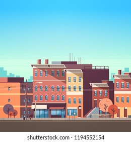 city building houses view skyline background real estate cute town concept flat vector illustration