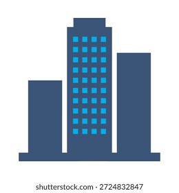 ícone do edifício da cidade vetor plano azul design urbano arranha-céu símbolo arquitetura escritório centro gráfico elemento