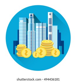 City Building Icon Industry Investment Concept Flat Vector Illustration