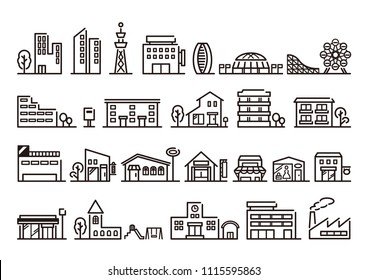 City and building icons set