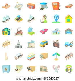 City building icons set. Cartoon style of 36 city building vector icons for web isolated on white background