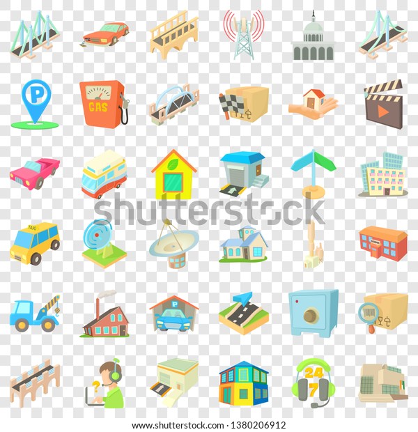 City building icons set. Cartoon\
style of 36 city building vector icons for web for any\
design