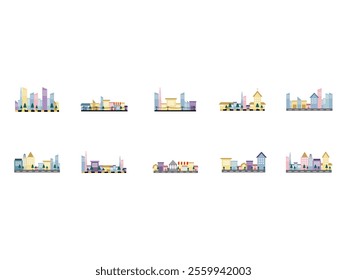 City Building Illustration Element Set