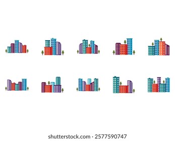 City Building Illustration Landscape Element Set