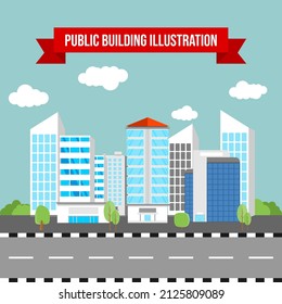 City building illustration. Modern flat style towers and office buildings