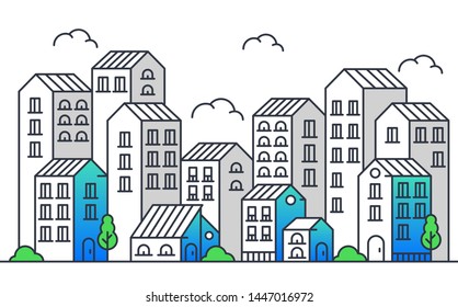 City building illustrations with thin line style. Vector Illustration