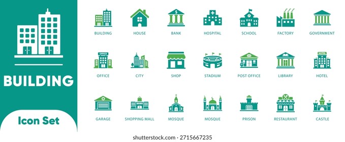 Vectores de infraestructura urbana y de edificios. Cuenta con símbolos de banco, hospital, escuela y fábrica. Ideal para interfaz de usuario de mapas, App de navegación y planificación urbana.