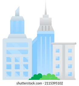 City building landscape icon vector flat town. Urban cityscape with residential home skyscraper on street. Downtown house apartment construction. Real estate concept