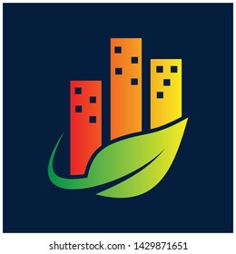 City Building With Leaf Logo Design