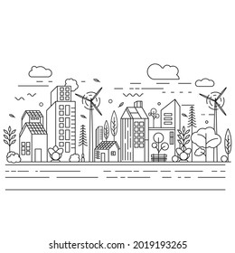 City Building Line art Vector icon design illustration Template
