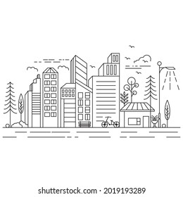 Plantilla de ilustración de icono de City Building Line Art Vector