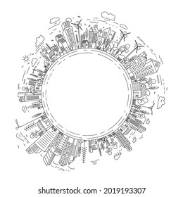 Plantilla de ilustración de icono de City Building Line Art Vector