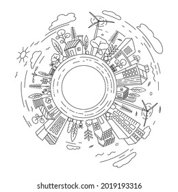 City Building Line art Vector icon design illustration Template