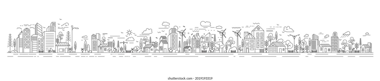 City Building Line Art Vector Icon Design Illustration Template