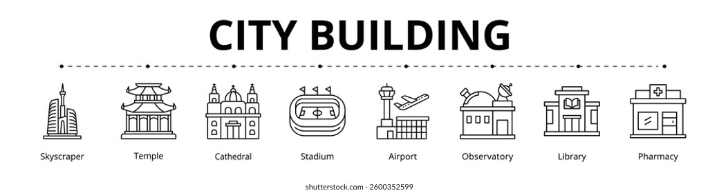 City Building Line Banner Web Icon Set Vector Illustration