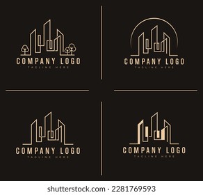 City building logo design with a modern and minimalist concept.  construction, architecture, and real estate abstract for logo design inspiration Premium Vector collection