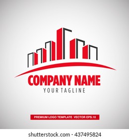 City and Building Logo Template with red slice