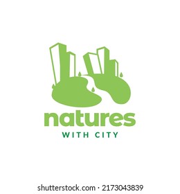 city building office with green yard logo design vector graphic symbol icon illustration creative idea