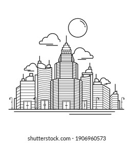 Diseño de esquema de edificio de ciudad para el estilo del libro de dibujo de ocho
