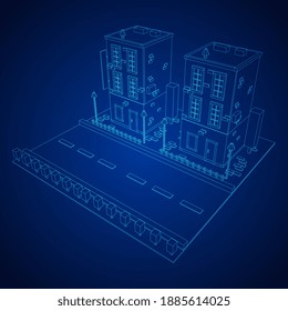 City building real estate concept. Wireframe low poly mesh vector illustration