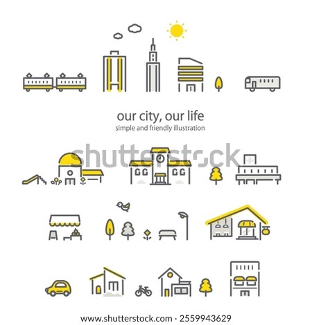 City building set Icon style line drawing illustration set
